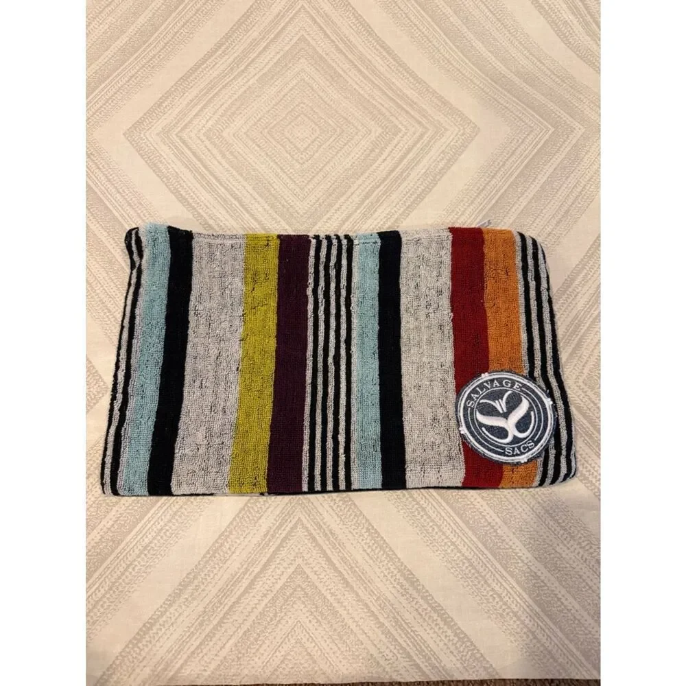 Salvage Sacs One-of-a-Kind Recycled Towel Clutch Bag Skull & Stripe NWT
